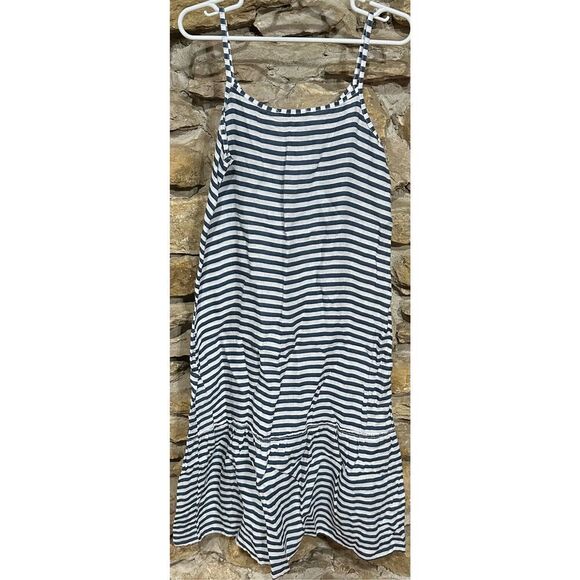 Francesca Bettini Navy Blue White Striped Pure Linen Midi Dress Medium - Picture 4 of 6